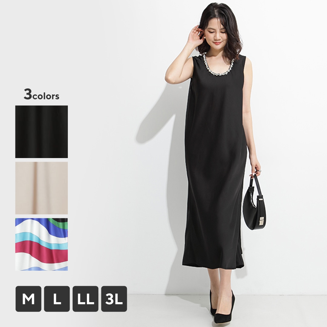 サテンノースリーブワンピース（シャンパンゴールド/L）