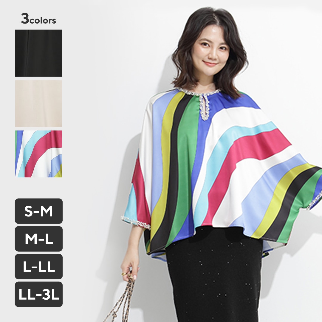 ビジュー付ドルマンブラウス（幾何学柄/M-L）